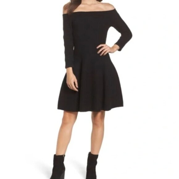 Eliza J Off The Shoulder Knit Dress in Black sz M - Picture 1 of 5
